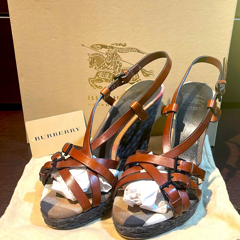 BURBERRY AUTHENTIC NOVA CHECK PLATFORM SANDAL WEDGE